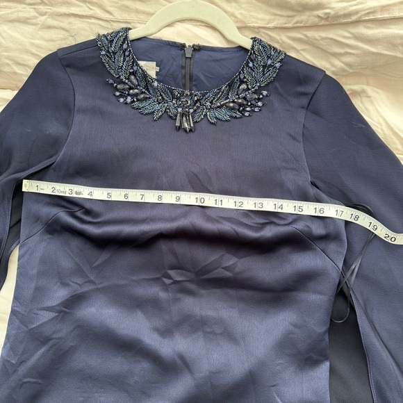 Rickie Freeman For Teri Jon Beaded Cape-Sleeve Satin Gown in Navy - Size 2 - Picture 11 of 14